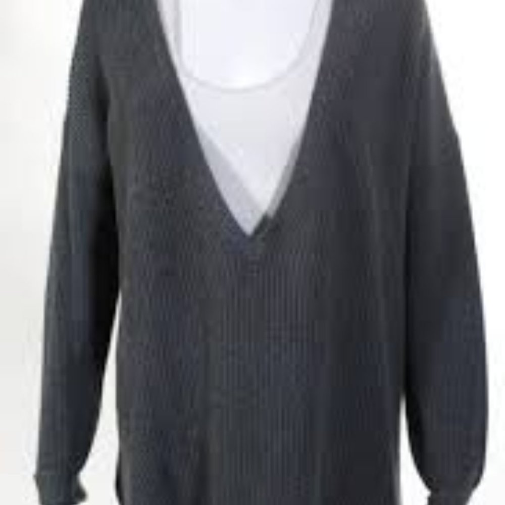 525 AMERICA Deep V-Neck Rib Knit Sweater